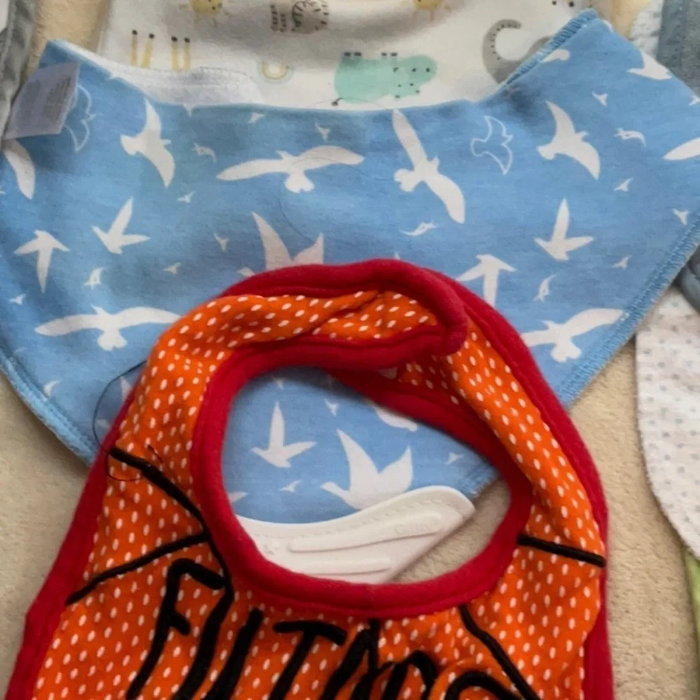 Dino and Animal Print Baby Bib Set - Blue, Orange, Green